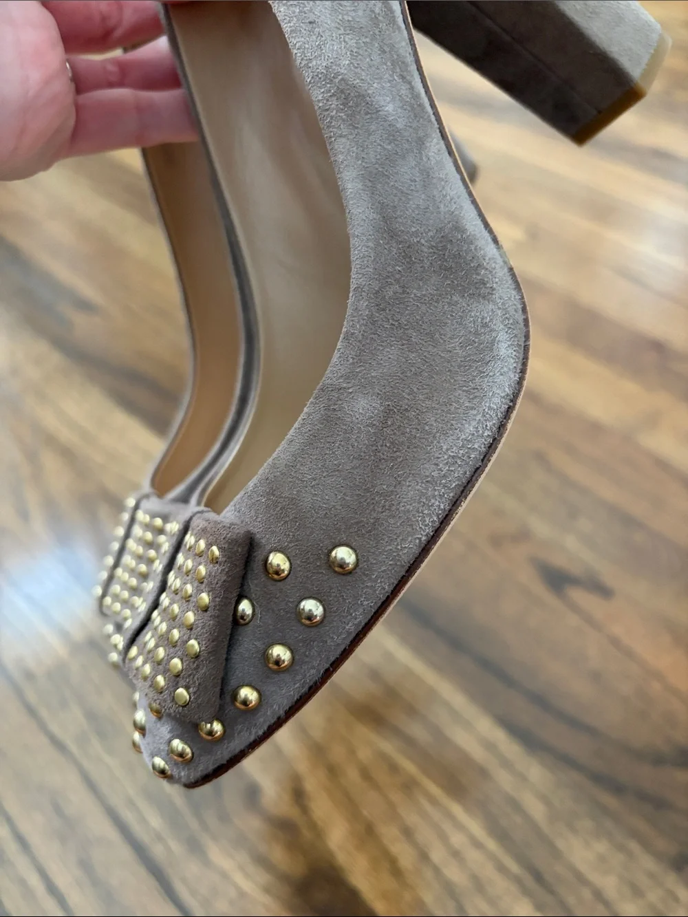 J. Crew Taupe Suede Studded Round Toe High Heel Pumps